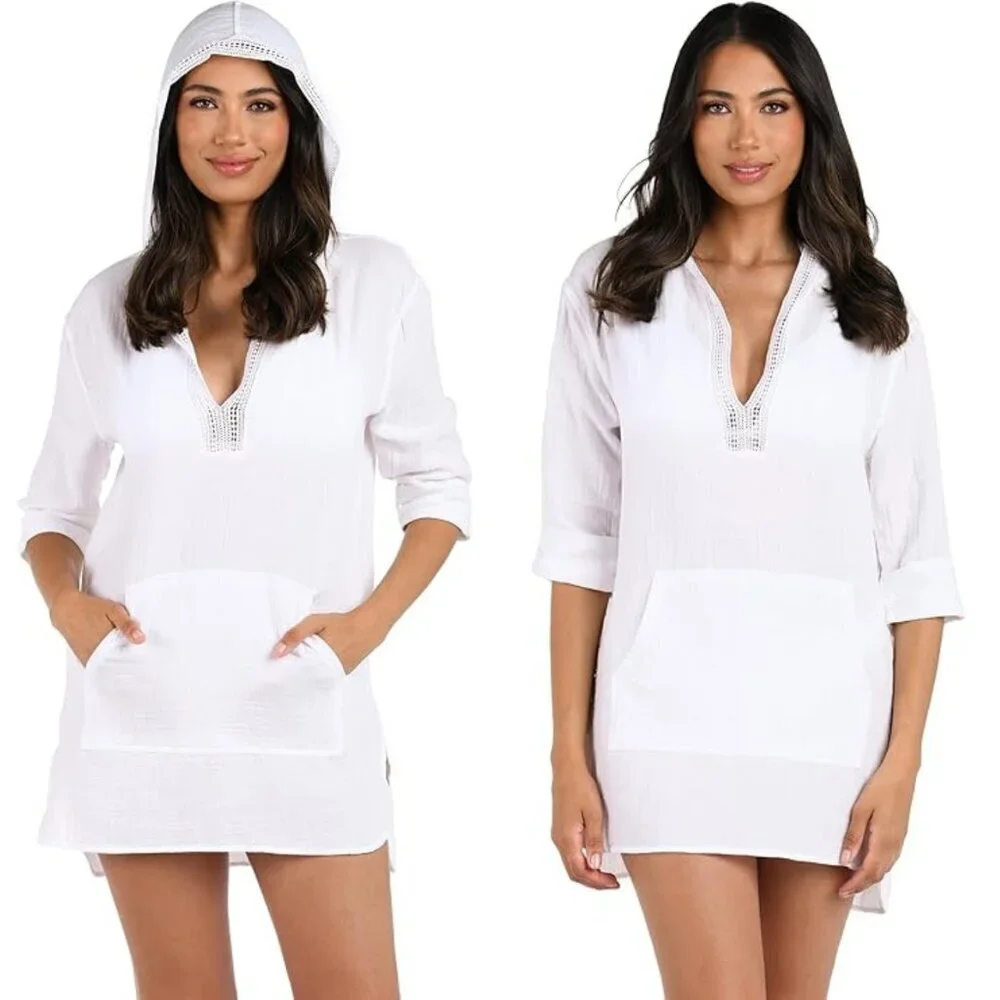 La Blanca Swimwear White Hooded Sweater Swimsuit Cover Up - 47070